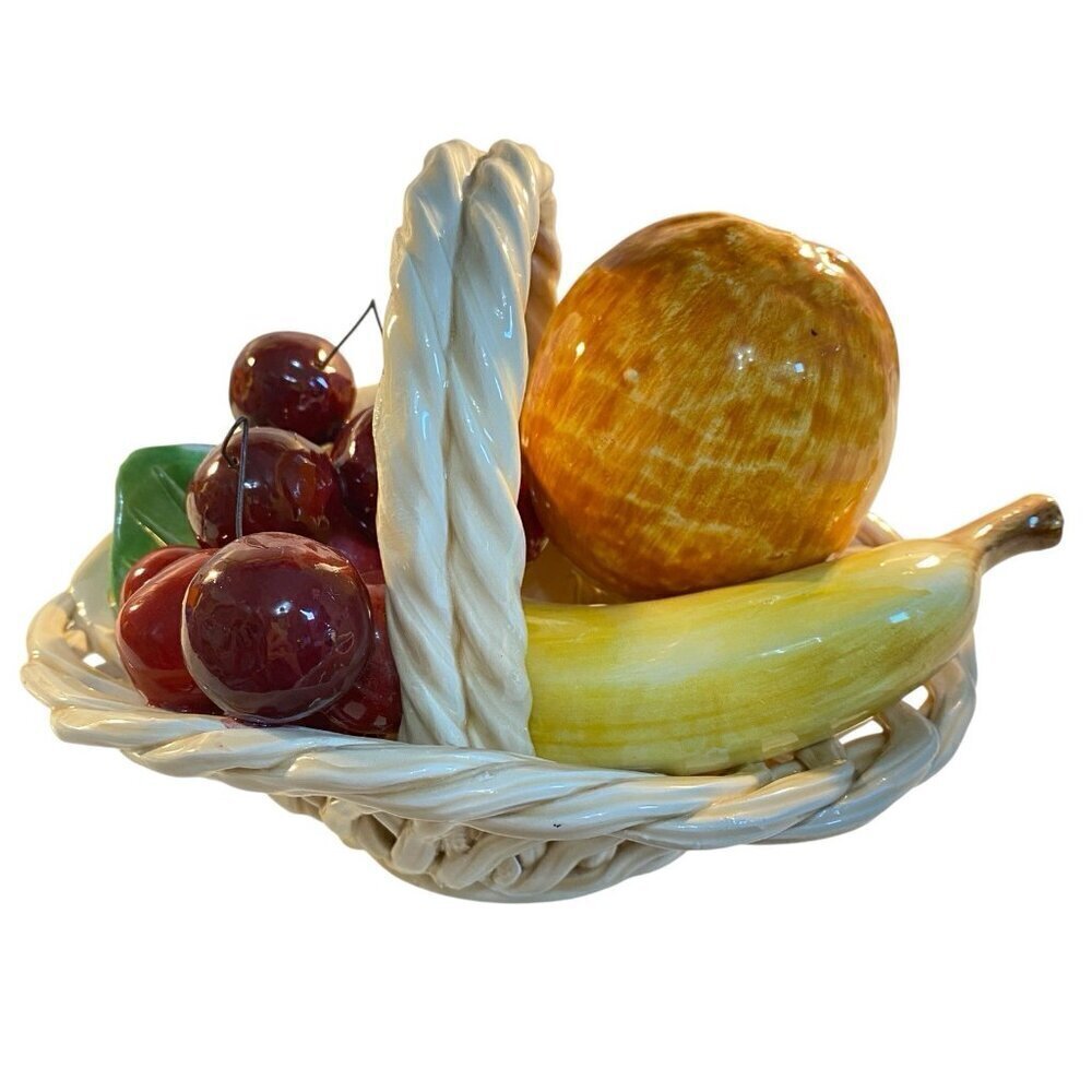 Ceramic Fruit Basket Made in Italy 6" x 8" Banana Cherries Orange - Picture 4 of 10